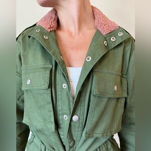 Green signature 8 with pink Sherpa-  size small